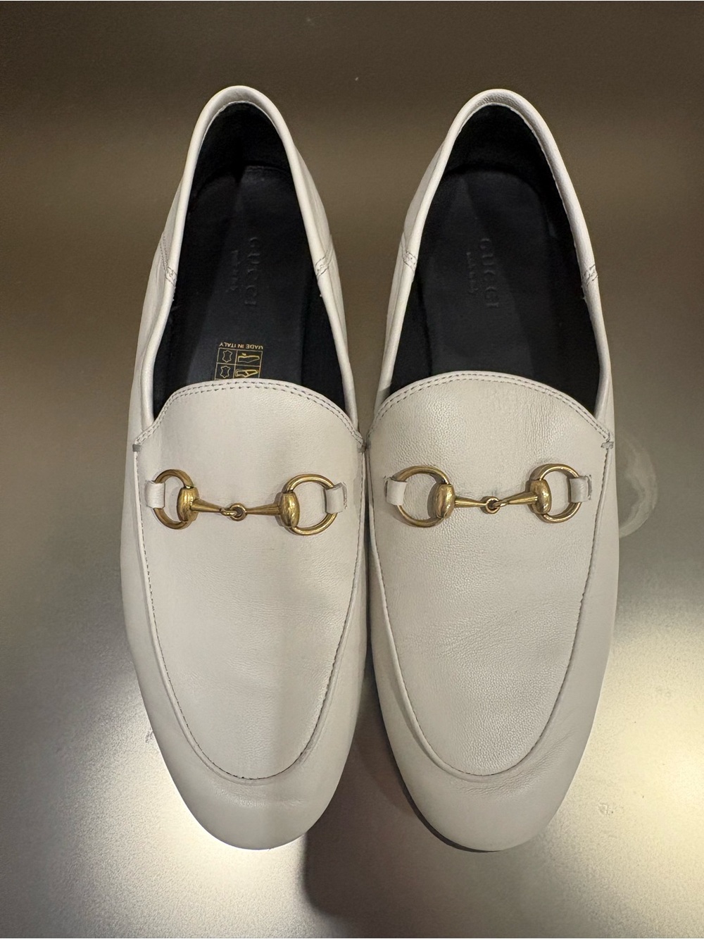 GUCCI White Leather Horsebit Loafers